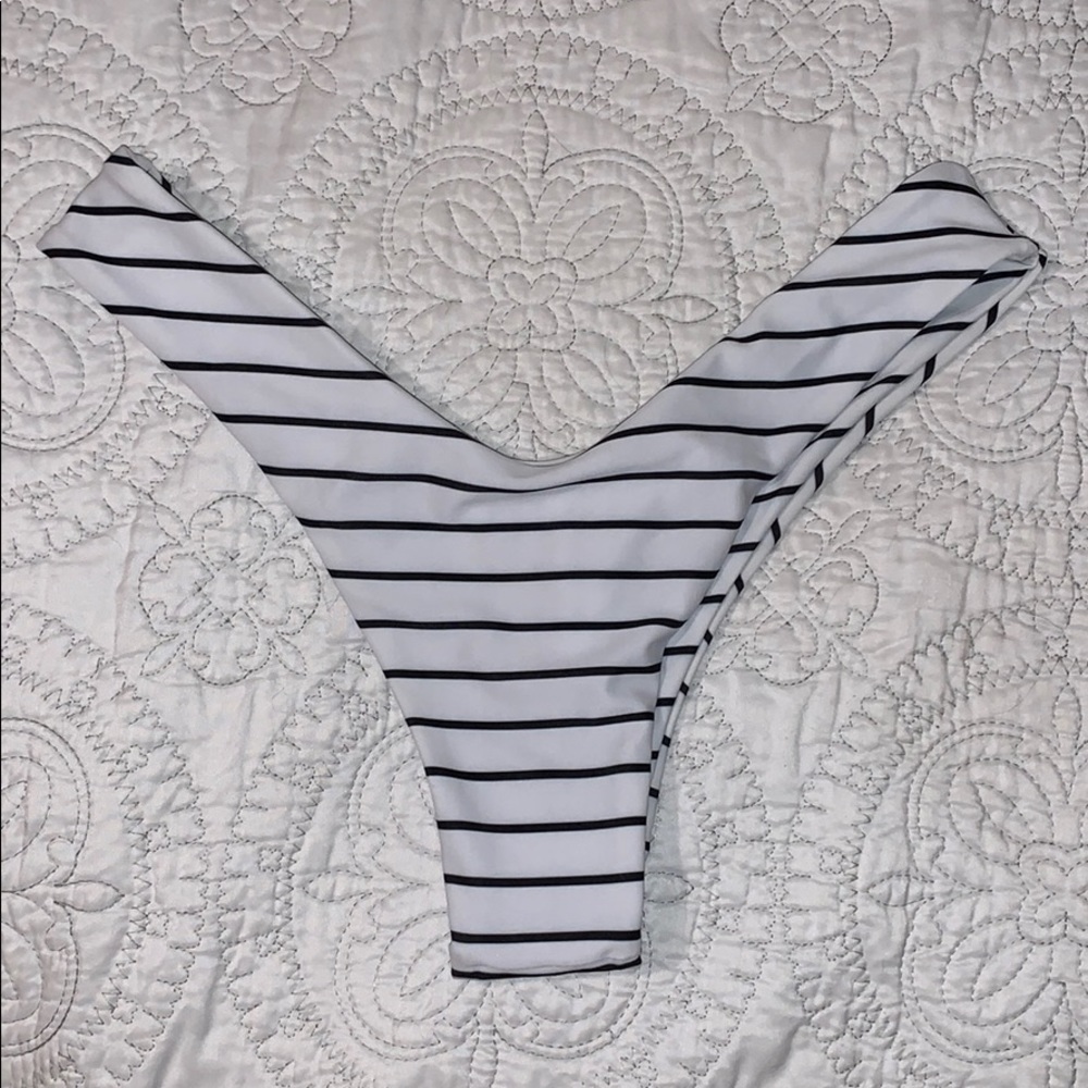 Striped High-Waisted Thong Bikini Bottoms